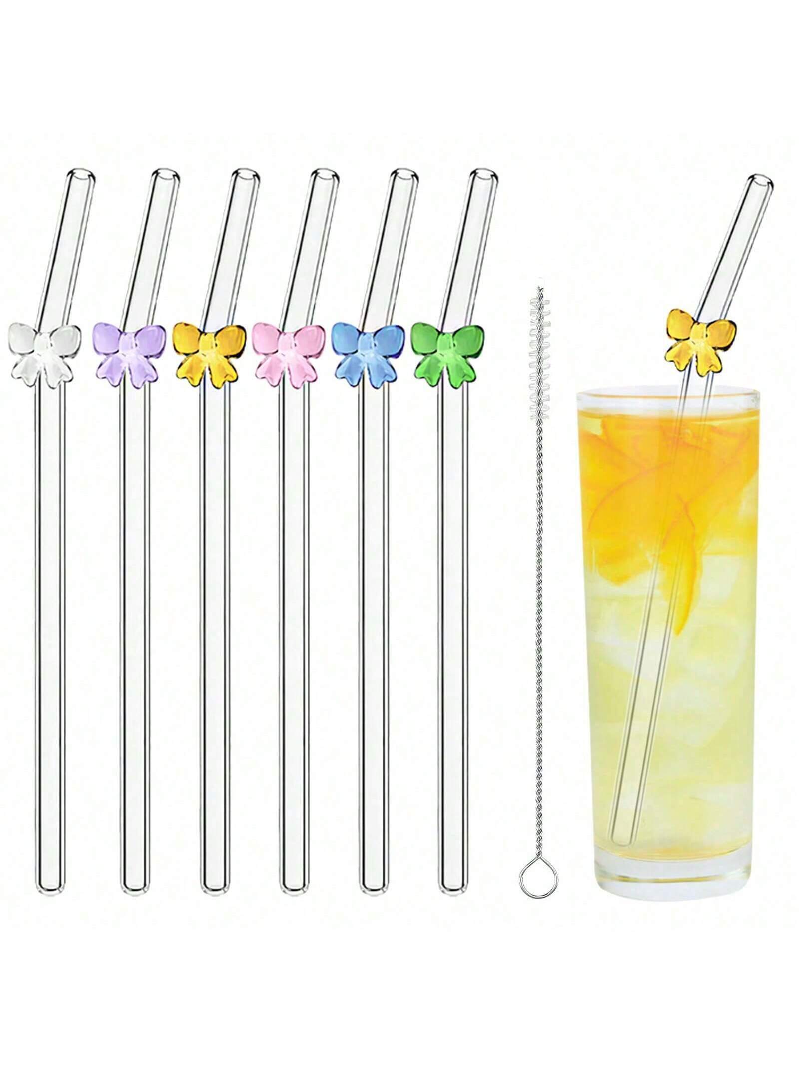 Espresso Shot Glass - 7PCS Reusable bow Glass Straws, Cute